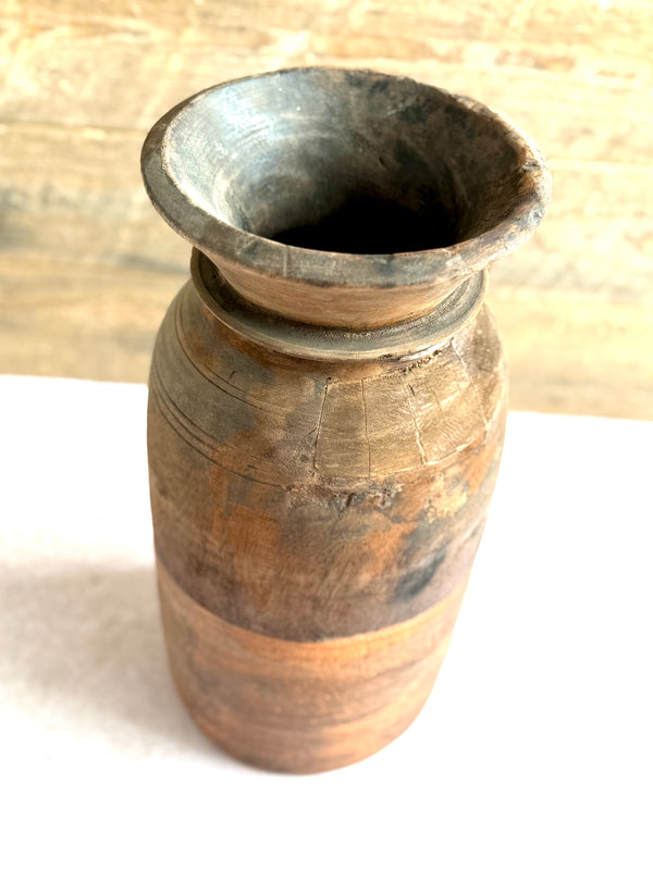 Vintage wooden milk pot, apricot