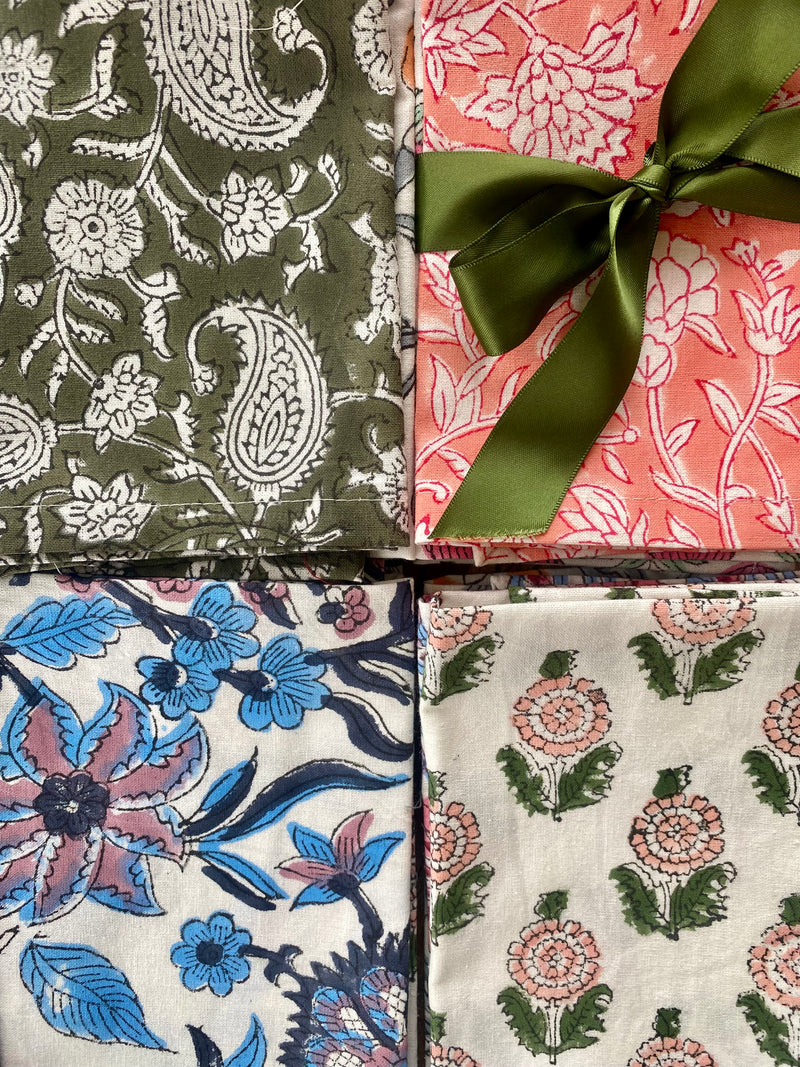 set of 6 assorted block print napkins