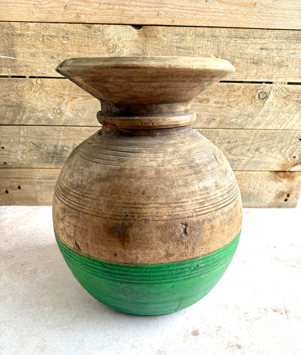 Vintage wooden pot, green