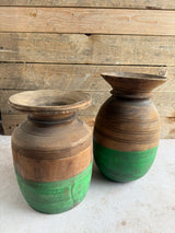 Vintage wooden pot, green