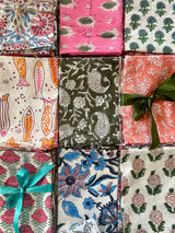 set of 6 assorted block print napkins