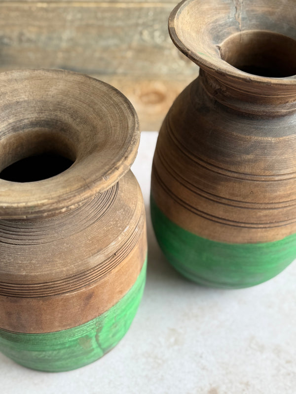 Vintage wooden pot, green