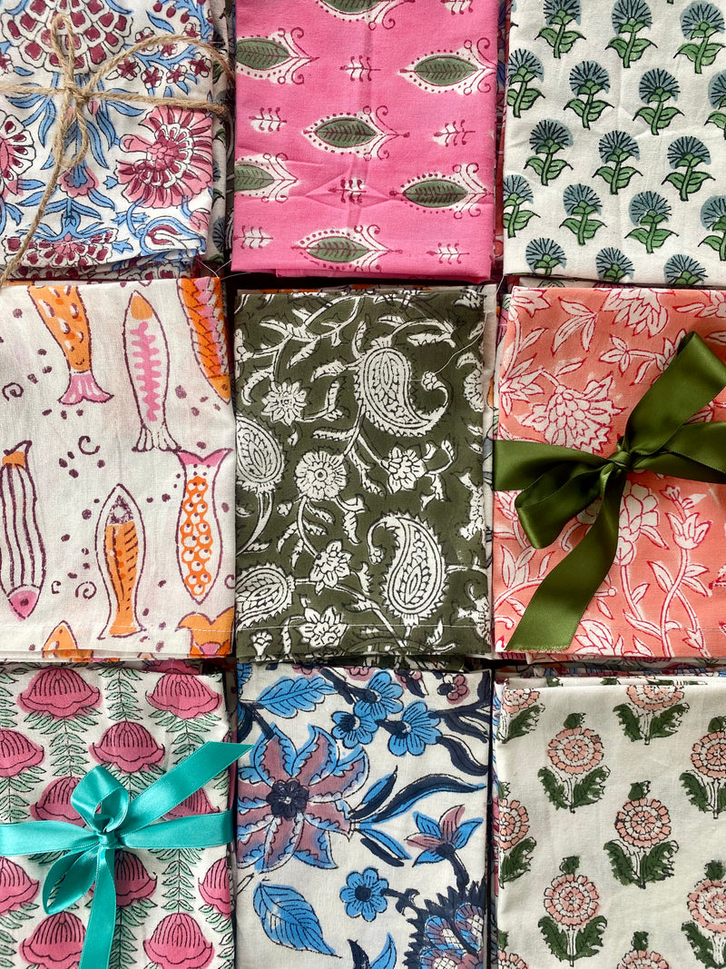 set of 6 assorted block print napkins