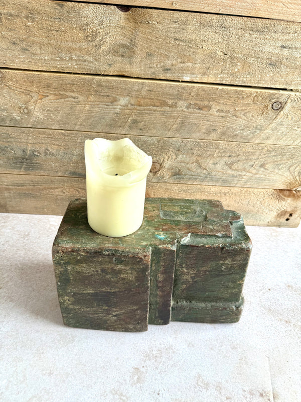 Repurposed reclaimed wood candle holder