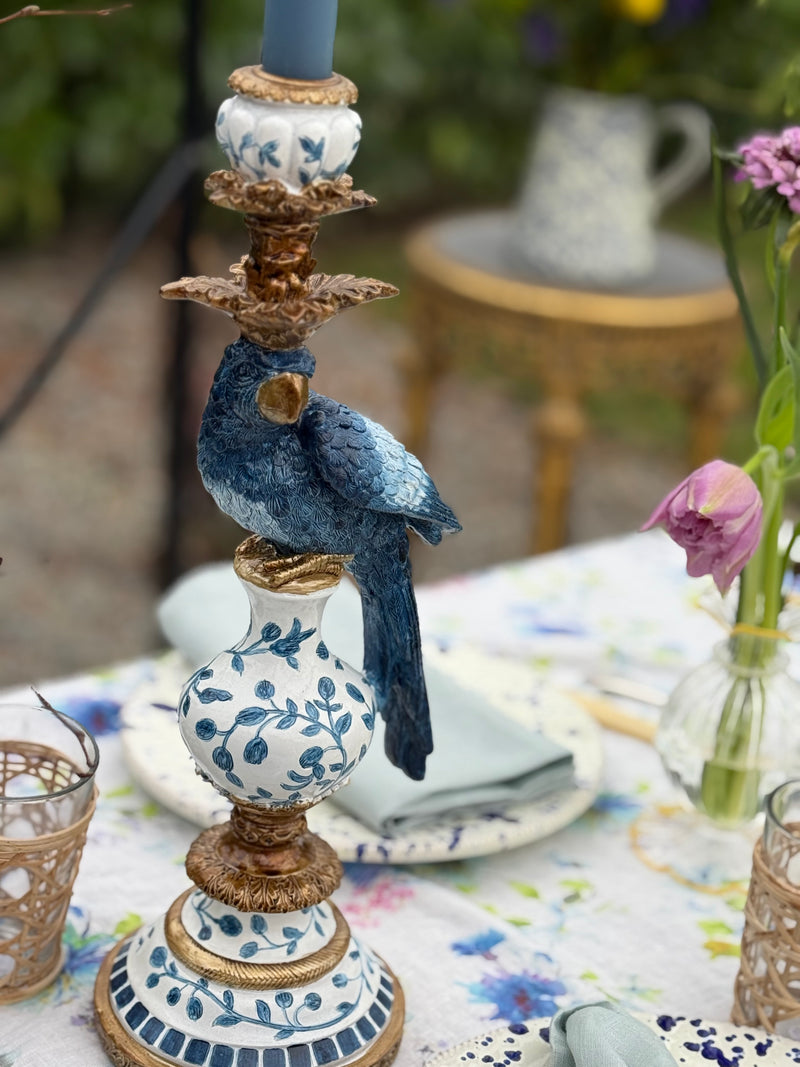 chinoiserie parrot candleholder, pair