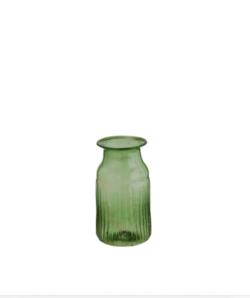 recycled ribbed glass vase