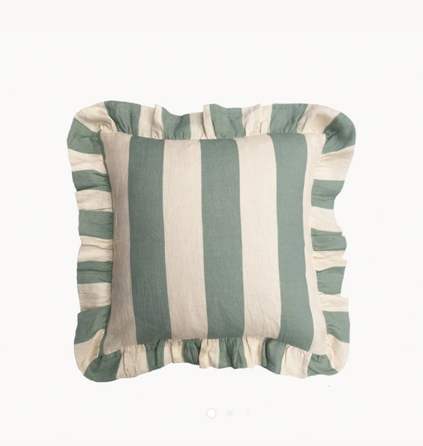Amuse La Bouche sea green wide stripe ruffle cushion