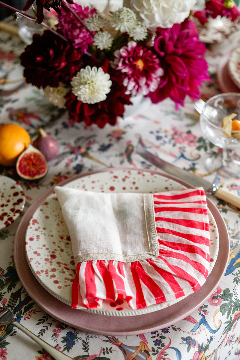 cherry red stripe napkins, set of 2