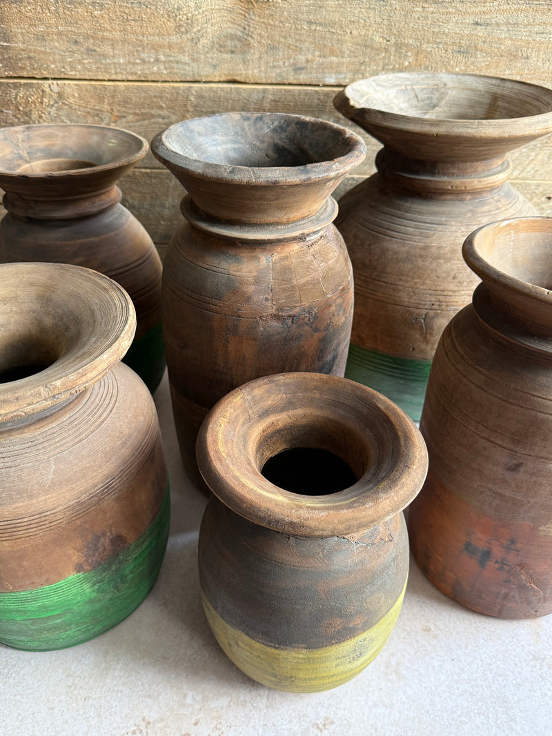 Vintage wooden pot, green