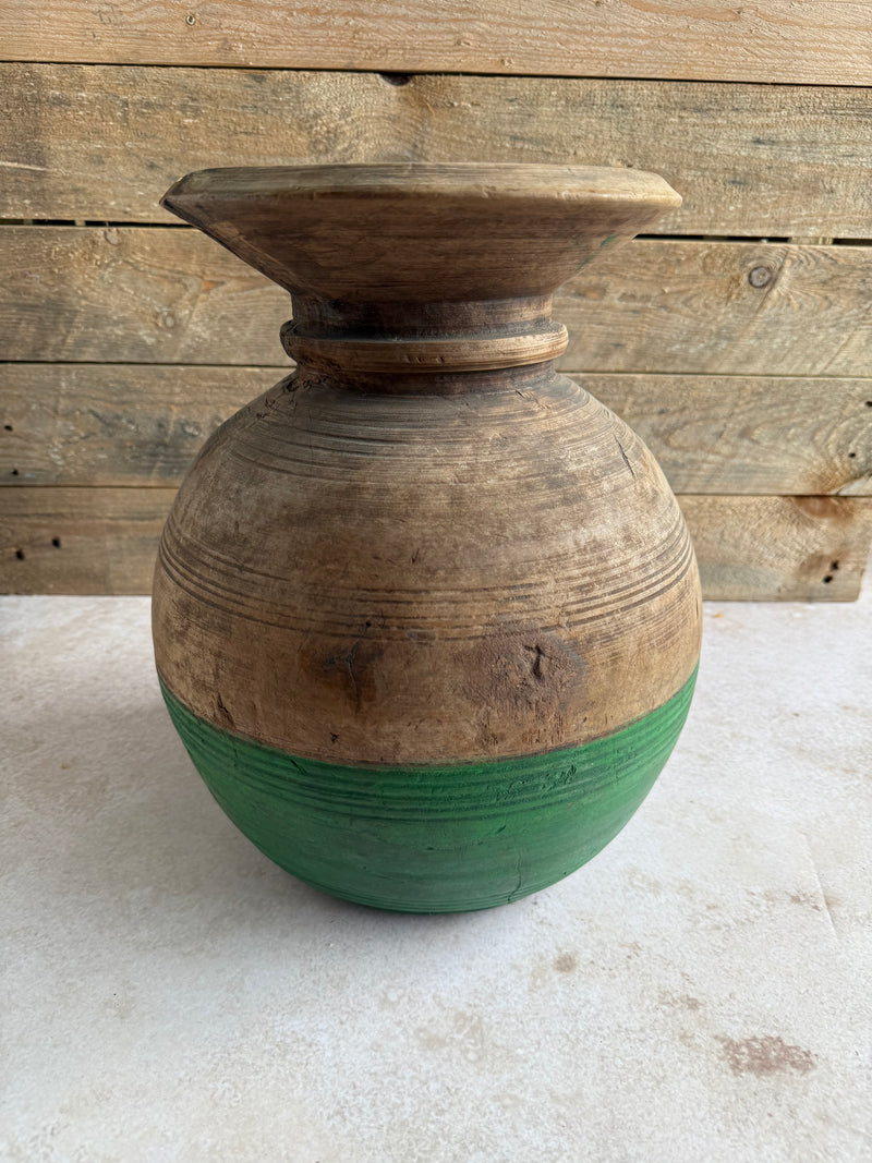 Vintage wooden pot, green