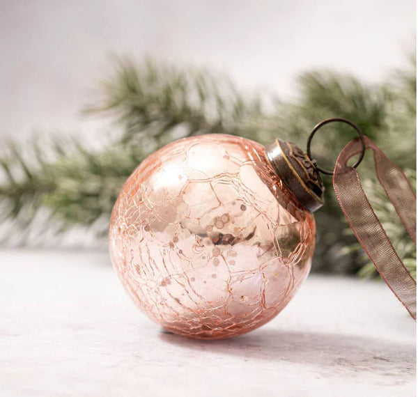 Blush crackle glass bauble