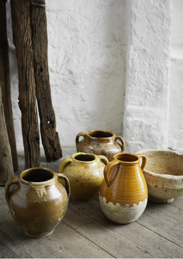 Vintage stoneware vessel with handles
