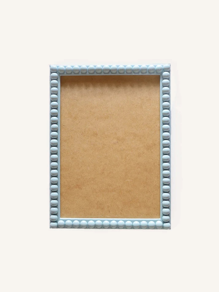 Powder blue lacquer bobbin frame, 6" x 8"