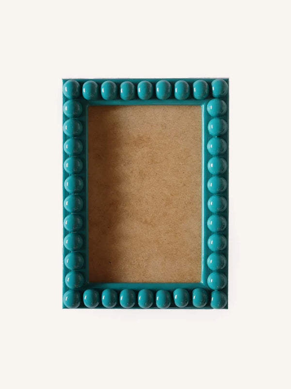 Teal lacquer bobbin frame, 6" x 8"