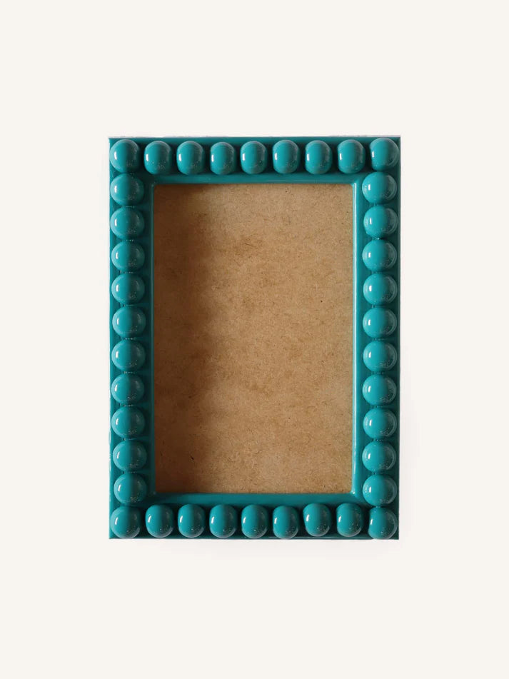 Teal lacquer bobbin frame, 6" x 8"