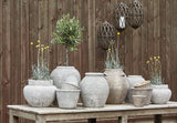 antique grey pot with saucer