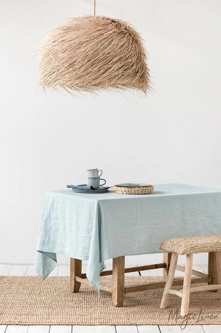 dusty blue linen tablecloth