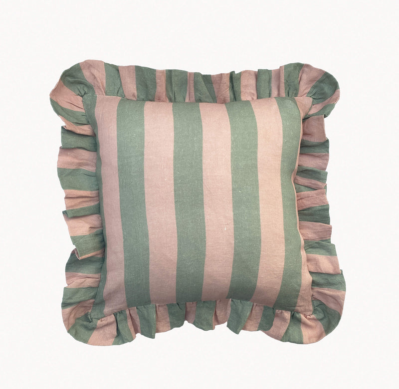 Linen stripe ruffle cushion Amuse La Bouche