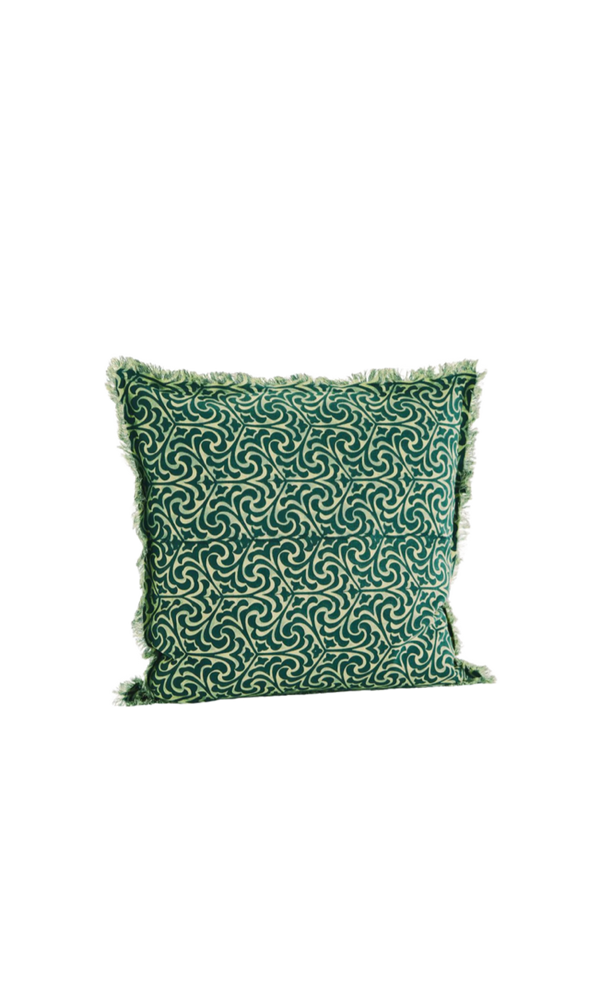 printed printed cotton cushion with fringes