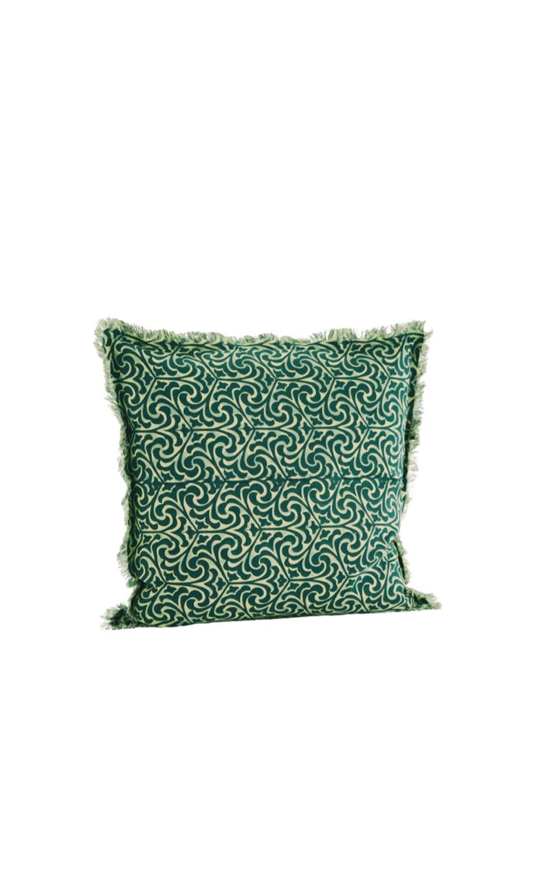 printed printed cotton cushion with fringes