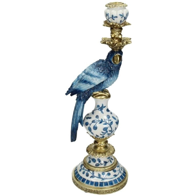 chinoiserie parrot candleholder, pair