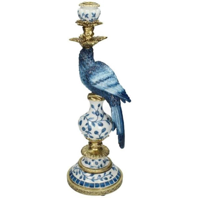 chinoiserie parrot candleholder, pair