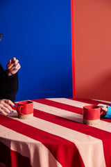 pink and red stripe table cloth