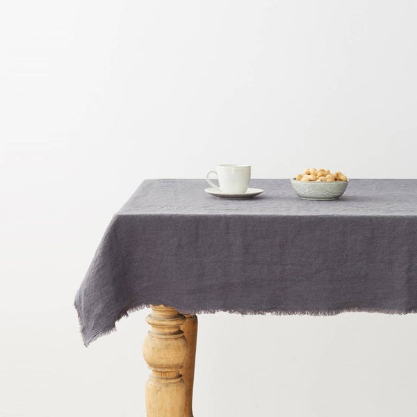 charcoal linen tablecloth with fringes