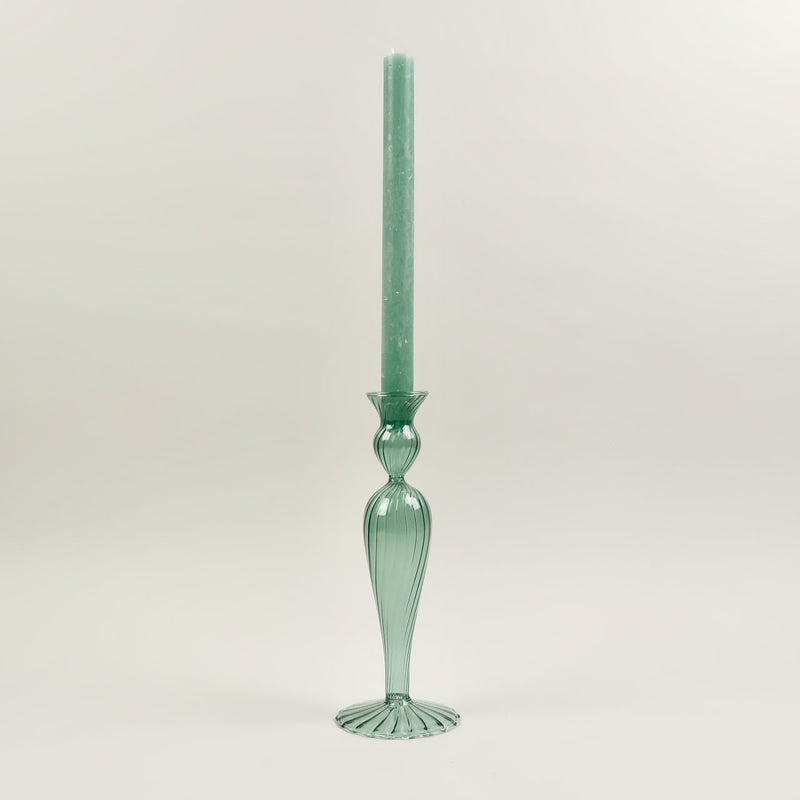 green glass fluted candle holder