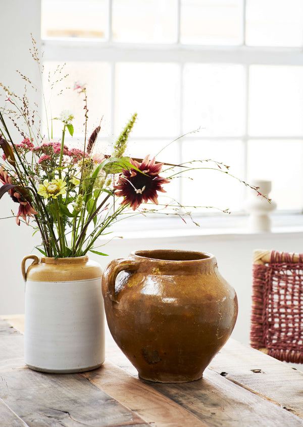 Vintage stoneware vessel with handles