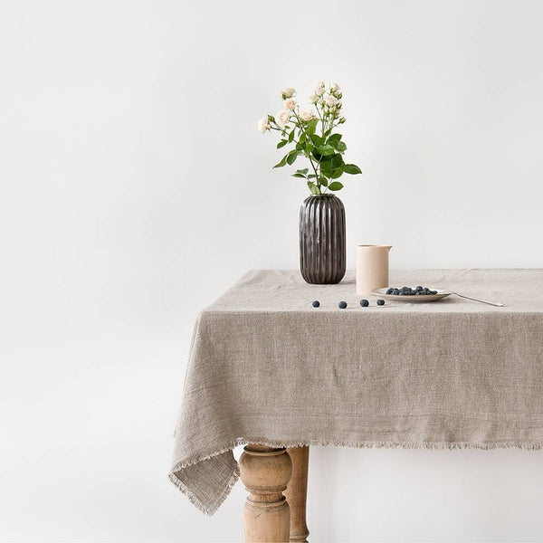natural linen tablecloth with fringes