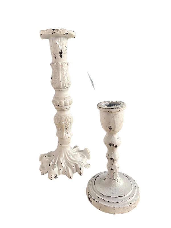 cast iron candle holder, white