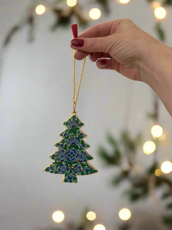 Hand-painted papier-mache christmas tree ornament