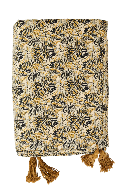 floral print throw with tassels