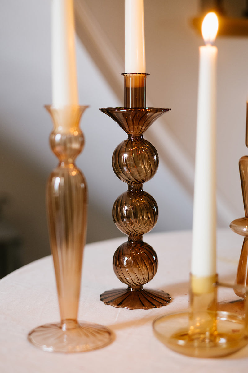 brown glass candle holder