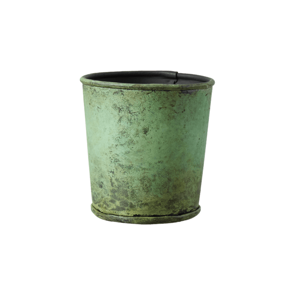 vintage metal pot, turquoise green
