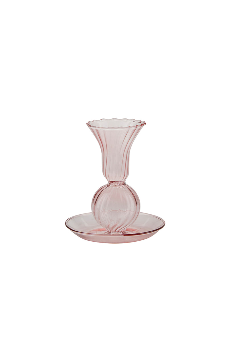 rose glass candle holder with tray