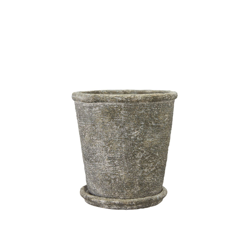 antique grey pot with saucer