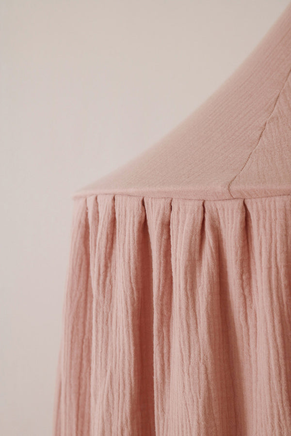 cotton bed canopy, blush