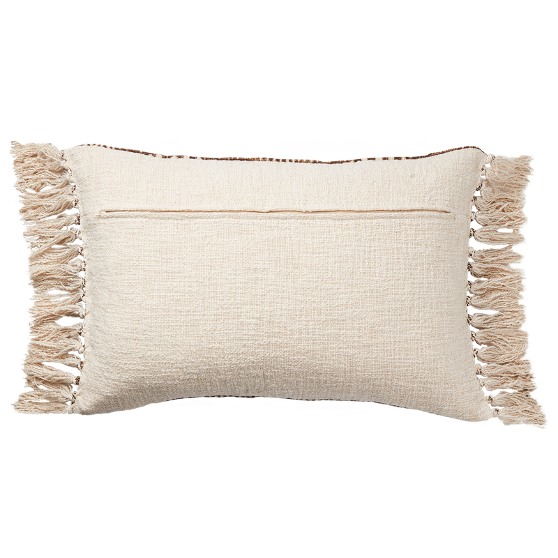 brown cushion with fringe