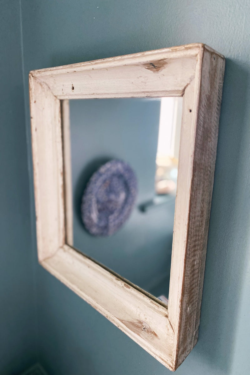 reclaimed wood mirror, off-white