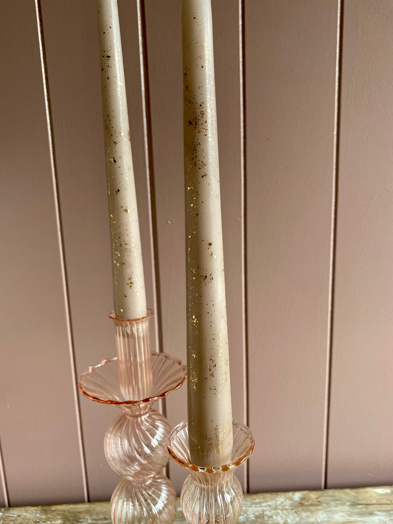 Pair of gold leaf fleck candles