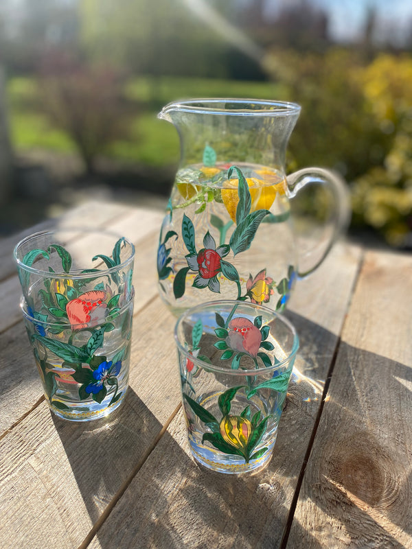 botanical print glass jug
