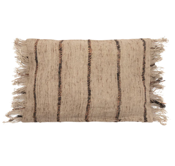 Striped cushion with fringe