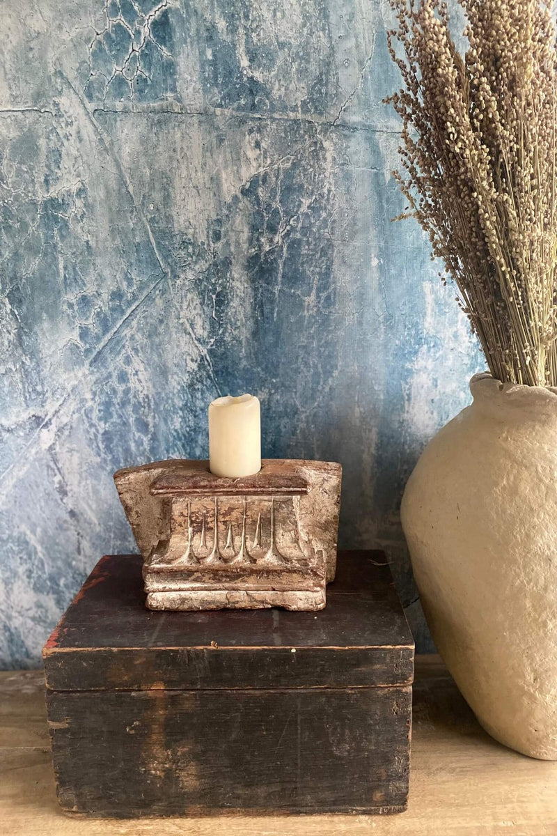 reclaimed wood pedestal candle holder