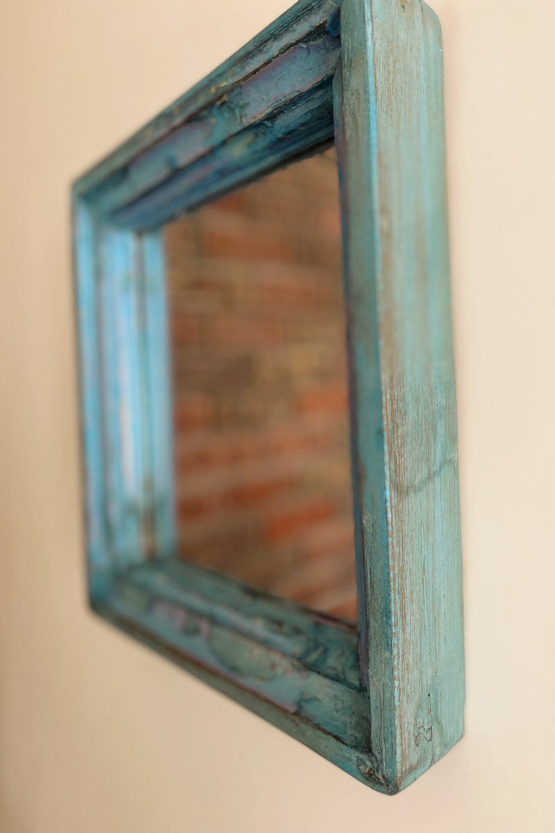 reclaimed wood mirror, blue
