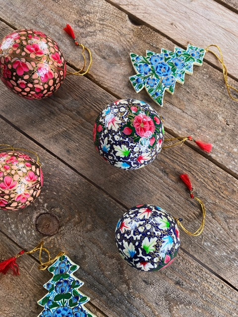 Hand-painted paper mache christmas tree ornament