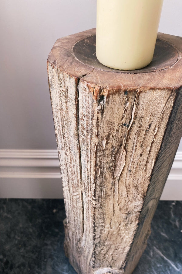 reclaimed wood pillar candle holder
