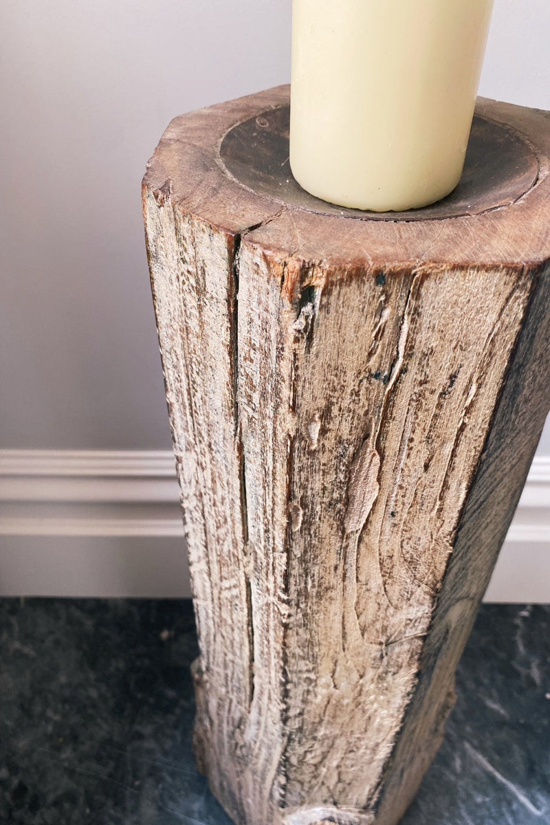 reclaimed wood pillar candle holder
