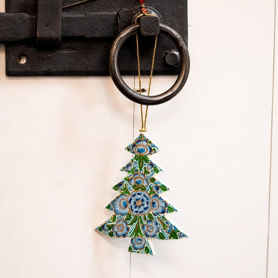 Hand-painted paper mache christmas tree ornament